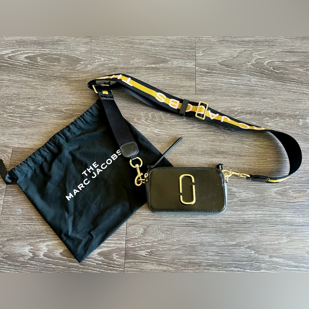 Marc Jacobs Black Crossbody Camera Bag with Yellow-Accent Strap - Picture 2 of 5